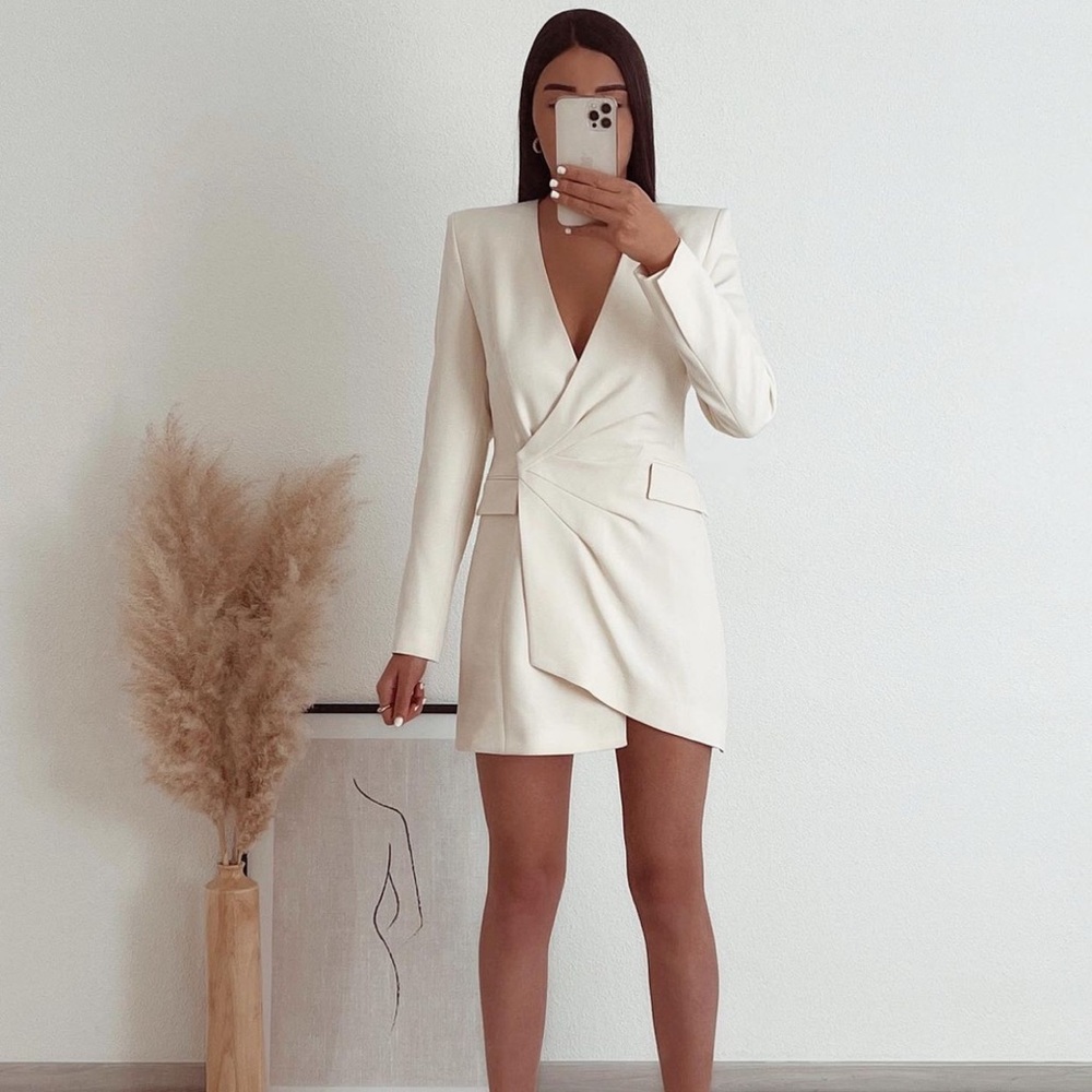 Zara Ecru Draped Blazer Dress - Picture 10 of 16
